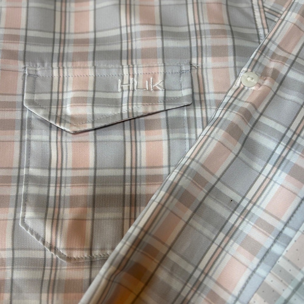 NWT Huk Performance Fishing Mens Tide Point Woven Plaid Long Sleeve Shirt Medium - Picture 4 of 11